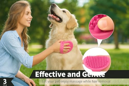 Silicone Pet Grooming Brush for Dogs & Cats – Soft Bath Brush, Gentle Deshedding & Massage Tool, Adjustable Hand Strap, Use Wet or Dry for Short & Long Hair Pets (Pink) - color: Pink
