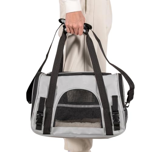 Cat Carrier Bag, Airline Approved Soft Carrier for Cats & Small Dogs | Airline approved pet carrier for pets under 15lb, breathable mesh with privacy cover, lightweight, foldable & washable - color: Black With Gray