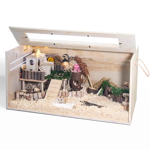 Hamster Cage Chewproof, 32" Wooden Guinea Pig Cage for Small Animals, Openable Top with Easy View Acrylic Panels for Hamster, Rabbit, Guinea Pig, Hedgehog(32" L x 15.7" W x 15.7" H) - size: 31.5"L x 15.7"W x 15.7"H