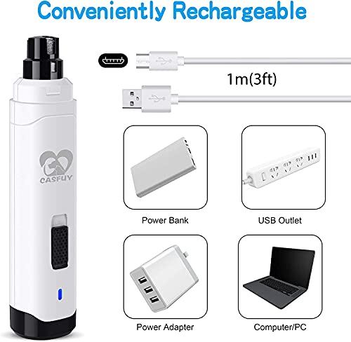 Casfuy Dog Nail Grinder Upgraded - Professional 2-Speed Whisper-Quiet Electric Pet Nail Trimmer Painless Paws Grooming & Smoothing for Small Medium Large Dogs & Cats (White) - color: A-White