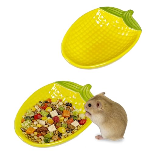 2PCS Hamster Bowl, Hamster Food Dish Ceramic Food Water Feeding Bowl Small Animal Bowls for Gerbil Rat Mice Hedgehog (Corn)