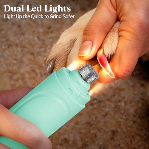 Dog Nail Grinder, Dog Nail Trimmers and Clippers Kit, Super Quiet, Rechargeable, for Small Large Dogs & Cats Toenail & Claw Grooming,3 Speeds - color: Minty Breeze