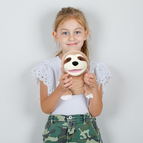 Easfan Sloth Hand Puppet with Movable Mouth Plush Toy Gift for Kids 10" | Interactive storytelling, cute stuffed animal, creativity imagination, easter christmas birthday holiday gift, for toddlers - style: Sloth