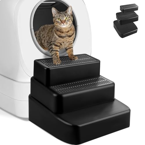 3 Step Litter Box Ramp Adjustable Detachable Litter Box Step, Black - color: Black- 3 Steps