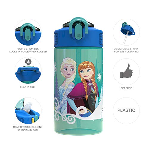 Zak Designs Disney Frozen 2 Kids Spout Cover and Built-in Carrying Loop Made of Plastic, Leak-Proof Water Bottle Design, 16oz, Elsa & Anna - color: Elsa & Anna, size: 16 Ounces