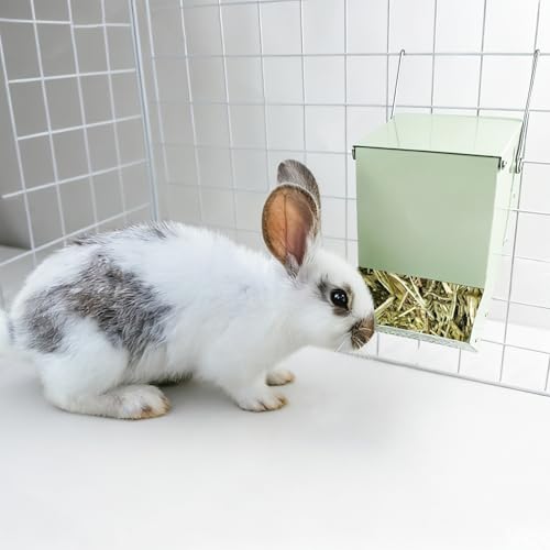 2 Pcs Metal Small Animal Feeder for Cages, Large Capacity Food Dispenser with Lid, Great for Rabbits, Guinea Pigs, Chinchillas,Chicken and Other Small Animals(4.7 Inches,Light Green)