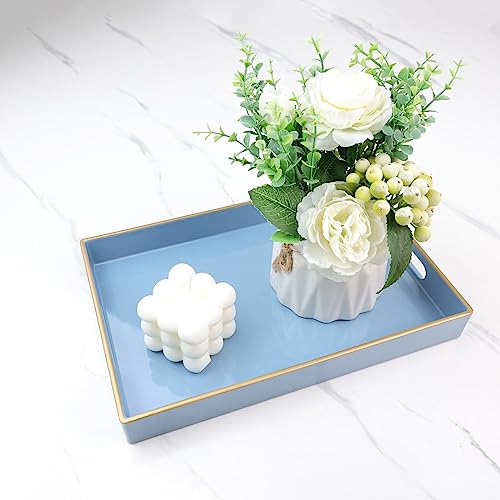 Spsyrine Blue Bathroom Vanity Tray with Handles for Dresser Tops, Countertop, Perfume Decorative Tray, 11.8” * 7.87” *1.37” - color: Blue
