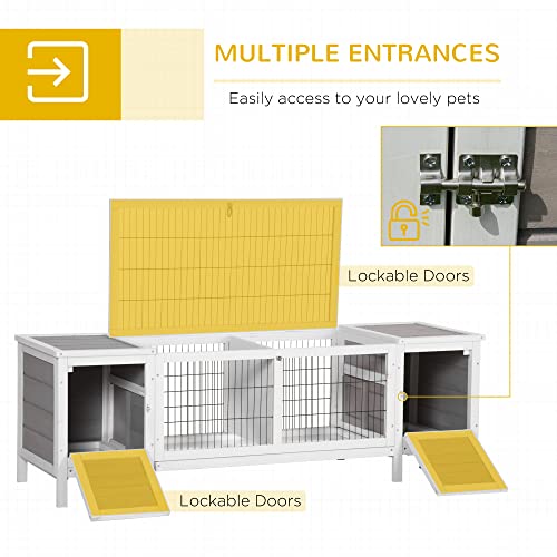 PawHut Rabbit Hutch, Bunny Cage, Guinea Pig House with Pull-Out Tray, and Divided Board for Rabbits, Chickens, Ducks, Indoor, White | Bunny Cage, Guinea Pig House, Divided Board, for Chickens Ducks, Indoor