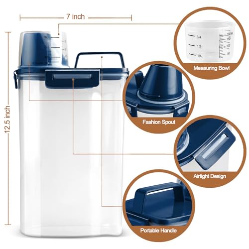 TIOVERY Upgraded Dog Food Storage Container Small, Cat Food Container Airtight, Pet Food Container Dispenser with Pour Spout, Measuring Cup and 4 Seal Buckles for Dogs, Cats, Birds (Blue) - color: Blue 3 Qt