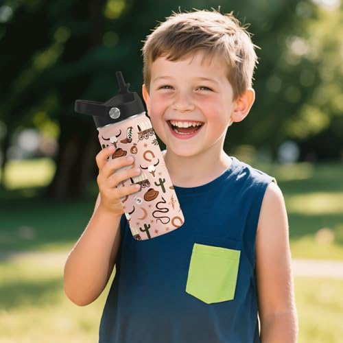 Western Cowboy Gifts - 16oz Kids Water Bottle with Straw Lid, Stainless Steel Insulated Tumbler, Leak Proof, BPA-Free, for Boys, School, Travel - Wild West Rodeo Cowgirl Kids Birthday Gifts Cups(1pc) - color: Cowboy1, size: 16 Ounces