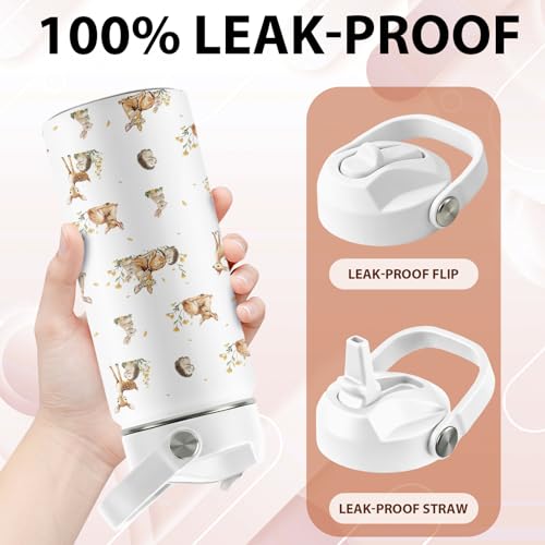 Forest Animals Lovers Gifts, 16 oz Animals Water Bottles with Straw Lid | Stainless Steel Insulated Water Bottle, Cute Deer Hedgehog Rabbit Cups Gifts for Birthday Christmas - color: Cute Animals