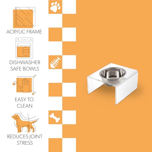DBL2002A Keaton 5" Small/Medium Modern Acrylic Rectangular Elevated Pet Feeder with 20oz 1-Stainless Steel Bowl, Clear/Chrome - color: Clear/Chrome, size: 20 Ounces (5" Cups 1-Pack)