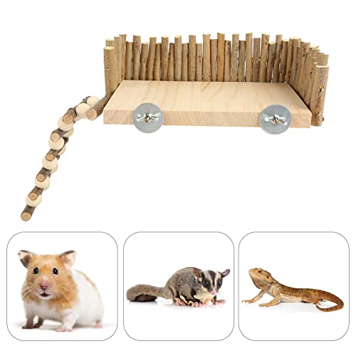 Health Gear Hamster Wooden Climbing Toy, Dwarf Hamster Activity Playground with Fence for Hamsters, Sugar Gliders, Golden Bears, Guinea Pigs, Small Pet Climb with Ladder, Screw Type