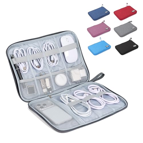 Cable Organizer Bag, Electronics Organizer Case for Tech Accessories | Store chargers, cables, power banks and adapters with elastic loops, mesh pockets and organized compartments for travel. - color: gray, size: L
