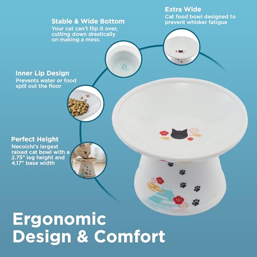 Necoichi Ceramic Extra-Wide Elevated Cat Food Bowl (Fuji, Extra Wide) - color: Fuji, size: Large Extra Wide