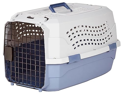 Amazon Basics Sturdy Portable 2-Door Top-Load Hard-Sided Pet Travel Carrier with Secure Ventilation, Handle, Front & Top Entry for Dogs, Cats, 22.8"L x 15"W x 13"H, Gray & Blue - color: Gray & Blue, size: 22.8"L x 15.0"W x 13.0"H