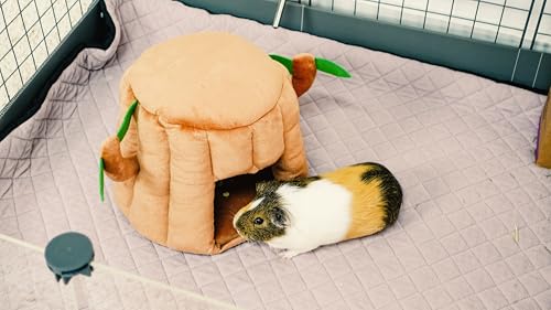 GuineaDad Tree Stump Hidey – Guinea Pig Bed & Hideout | Small Animal Bed & Cozy Guinea Pig House | Plush Tree Stump Hut & Hideaway for Rabbits & Pets (Small)