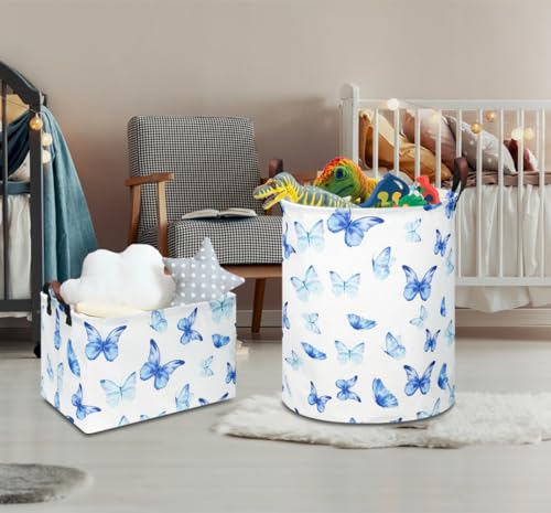 NTAOHAMPER Rectangular Blue Butterfly Storage Basket,baptism basket for favors,Collapsible Gift Basket with Handles,Kids Toys/Books Box(Blue Butterfly) - color: Blue Butterfly