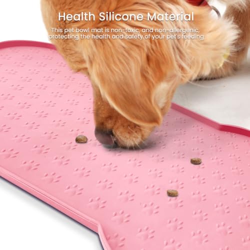 PWTAA Dog Food Mat Anti-Slip Silicone Dog Bowl Mat Thicker Pet Placemat Waterproof Cat Feeder Pad with Raised Edge Puppy Kitten Feeding Mats Suitable Small Medium-Sized Dogs Cats Eating Tray - 2PCS - color: Pink, size: 19.4" x 9.8"-2PCS