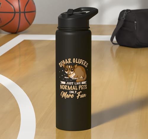 Australia Marsupial Wildlife Animal Lover Sugar Glider Stainless Steel Insulated Water Bottle - color: Black
