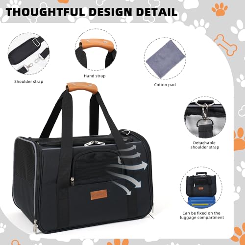 SMOUATOU Cat Carrier, Dog Carrier, Cat Bag Carrier, Cat Travel Carrier, Soft-Sided and Scratch-Proof mesh Cat Bag Pet Carriers, Travel Puppy Carry, Pet Home(Black) - color: Black