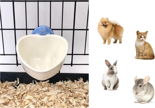 Patented Removable Heart Shaped Food Bowl for Dogs/Puppies/Rabbits/Cats/Guinea Pigs/Chinchillas/Birds -Water Dish for Small Pets or Animals - for Wire Cages or Crates 8 oz, Blue (C607) - color: Blue