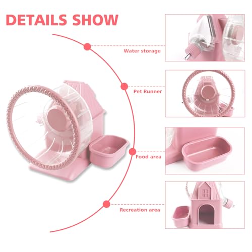 4 in 1 Silent Large Hamster Wheel Multifunctional Hamster Running Wheel Quite Running Spinner Wheel Accessories with Food Bowl Water Bottle for Hamsters Dwarf Gerbil (Pink) - color: Pink