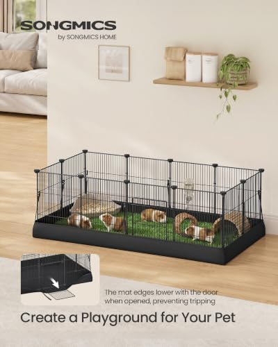 SONGMICS Guinea Pig Playpen, Steel Wire Small Animal Enclosure | Exercise Pen for Rabbit, with Waterproof Mat and Door, 47.2 x 23.6 x 15.7 inch, Black, DAMION Collection ULPI008B101 - color: Black, size: 12 Panels - 47.2"L x 23.6"W x 15.7"H