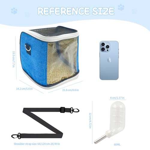 Small Animal Carrier Backpack with Water Bottle, Travel Portable Guinea Pig Hamster Bunny Carrier Sling Pouch, Clear Window Breathable Pet Carrier for Hedgehog Sugar Glider Chinchilla Rat (Gray-Blue) - color: Gray Blue