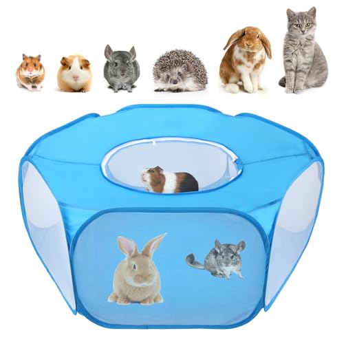 Rypet Guinea Pig Playpen Pop-Up, Outdoor Yard Fence for Small Pets,TentBlue | Breathable 360° Mesh View, Pops Open Fast, 47 x 15 in Play Space, Folds Flat for Travel, Rabbits Hamsters Hedgehogs - color: Blue, style: Enclosed Playpen