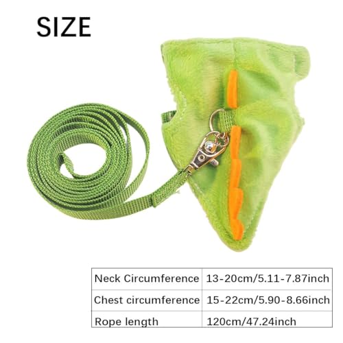Ferret Harness and Leash Set Dinosaur Shaped Guinea Pig Leash Hedgehog Hamster Rat Harness Adjustable Ferret Stuff Hedgehog Accessories for Rabbit Bunny Teacup Chihuahua Mouse Small Pet, Green