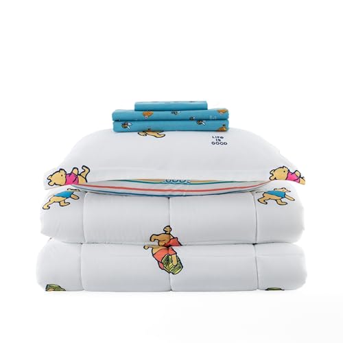 Berkshire LIG Printed Reversible Microfiber Comforter Set–5-Piece, Ultra Soft All-Season Bedding, Wrinkle & Fade Resistant, Twin, Dancing White - color: Dancing White, size: Twin