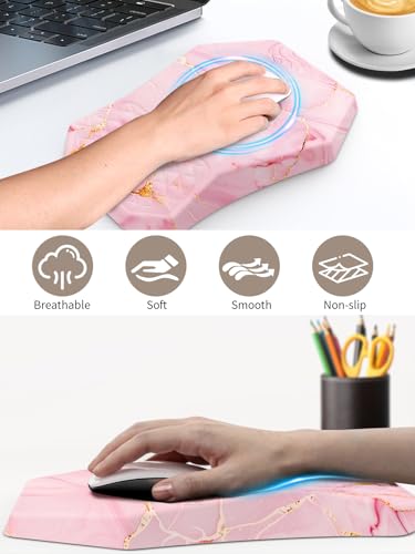 3-in-1 Ergonomic Keyboard Stand with Wrist Rest & Mouse Pad Set,Pink Marble | Comfy Keyboard Riser Holder Soft Mousepad with Massage Design, Memory Foam and Non-Slip PU Base for Pain Relief - color: Pink Marble