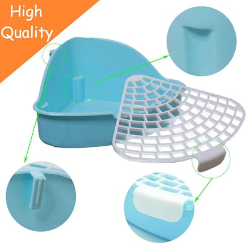 Hamiledyi Small Rabbit Litter Box for Cage Triangle Potty Trainer Corner Bunny Toilet Plastic Pet Pan Guinea Pig LitterBox for Dwarf Holland Lop Rodent (Blue) - color: Blue