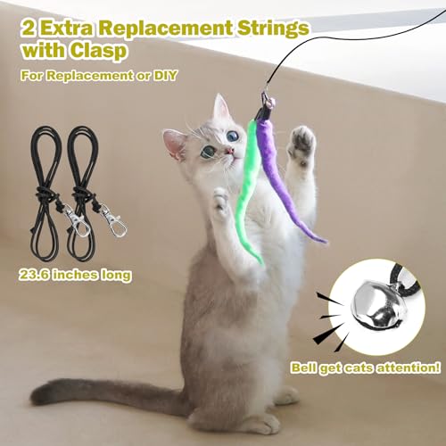 MeoHui Cat Toys for Indoor Cats, Interactive Cat Toy 2PCS Retractable Wand Toy and 9PCS Cat Feather Toys Refills, Funny Kitten Toys Cat Fishing Pole Toy for Bored Indoor Cats Chase and Exercise