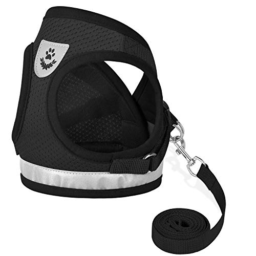 Cat Harnesses and Puppy Harness with Leashes Set, Escape Proof Cat Harness, Adjustable Reflective Soft Mesh Vest Fit Puppy Kitten Rabbit Ferrets's Outdoor Harness - color: Black, size: XS (Chest: 6" - 8")