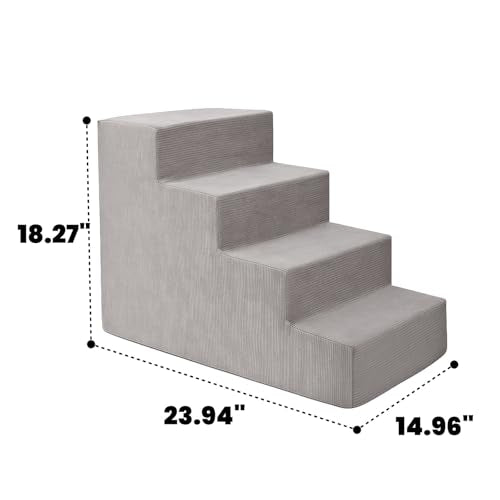 MEWANG Dog Stairs for Small Dogs, Medium Dogs & Old Cats – 4-Step Pet Ramp with High-Density Foam for Bed and Couch, Non-Slip Bottom, Washable Cover, Grey (23.9" L x 14.9" W x 18.2" H)