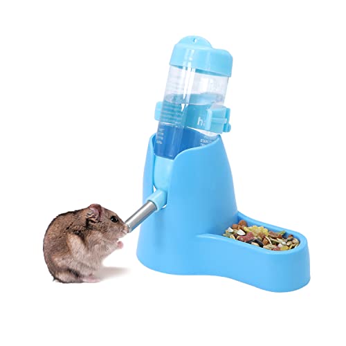 Wontee 3 in 1 Hamster Water Bottle with Food Bowl Hideout Base, 80ML, Blue | Water dispenser, food container, hideout, stable base, easy to refill, for glass tank/cage, dwarf hamster/mouse/gerbil, 2.7oz - color: Blue, size: 80ML