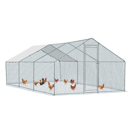 Outvita Chicken Coop, 19.5×10 FT Large Metal Chicken House, Poultry Habitat Cage with Waterproof Cover, Walk-in Chicken Run Pen for Small Animals, Yard, Farm, Patio - color: Silver, size: 234.0"L x 120.0"W x 78.0"H