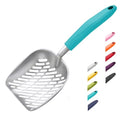 Cat Litter Scoop, Aluminum Alloy Sifter, Kitty Metal Scooper, Deep Shovel with Diagonal Sifting Hole, Long Handle, Kitten Poop Lifter for Litter Box, Medium Size, Turkish Blue Handle - color: #02 Turkish Blue, size: Medium