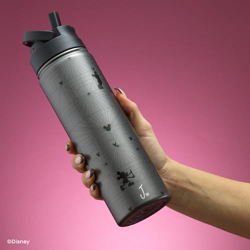 JoyJolt Disney MonoMouse Stainless Steel Water Bottle with Flip Straw Lid, 22 oz Vacuum Insulated Water Bottle, BPA-Free Tumbler ft Mickey Mouse | Black
