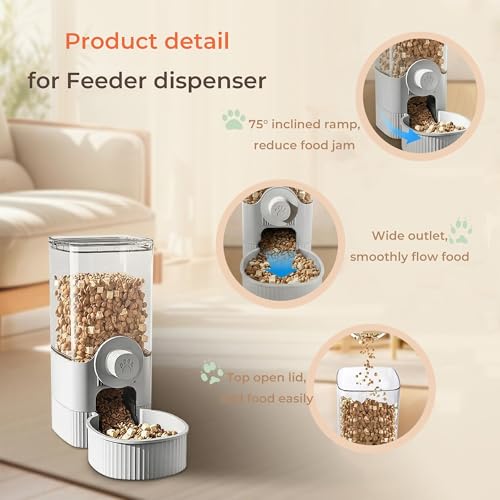 41 oz Hanging Gravity Feeder for Small Animals, Rabbits & Guinea Pigs | Adjustable Cage Height | No-Open-Cage Refill | Space-Saving | Clear Reservoir | Versatile Food Compatibility - color: Grey