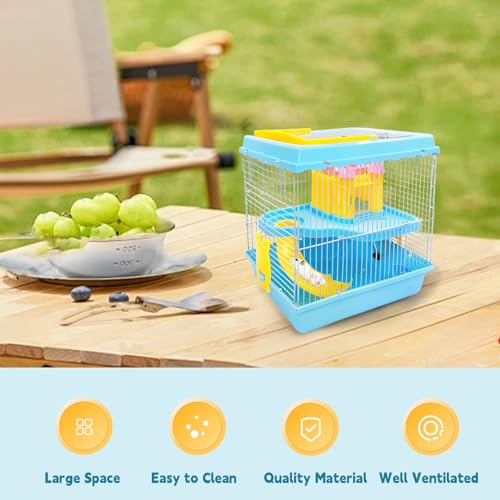 Tfwadmx Hamster Carrier, Dwarf Hamster Travel Cage, Portable Cages with Water Bottle, Gerbil Travel Carry Case Outdoor Vacation House for Small Mice(Blue,10.6”x8”x11.4”) - color: Blue