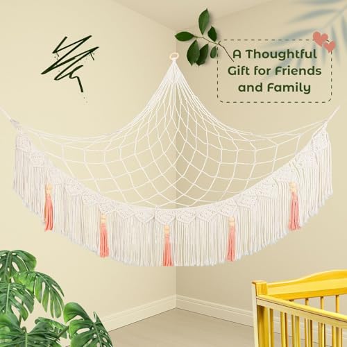 Stuffed Animal Hammock Corner, Plushie Net for Stuffed Animals, Macrame | 55 Inch Cotton Blend, Large Plush Hammock, Corner Net, Hanging Net for Stuffed Animals, Stuffy Hammock, Decor, Gift
