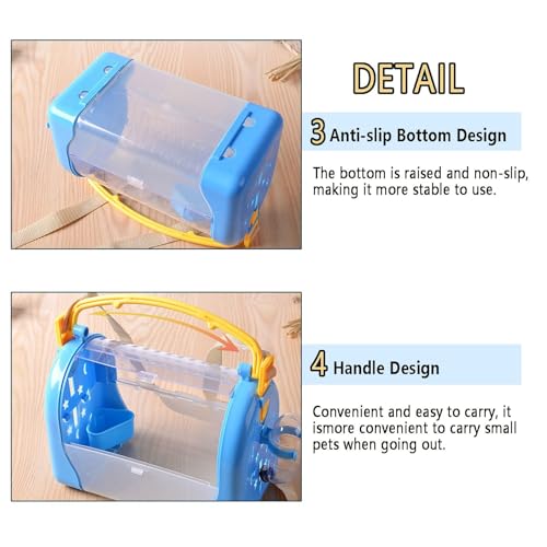 kathson Portable Hamster Cage Dwarf Hamster Carry Travel Cage with Water Bottle Food Bowl Adjustable Strap Pet Outgoing Cage for Gerbil Hedgehog Mice Squirrel - color: Hamster Carriers Blue