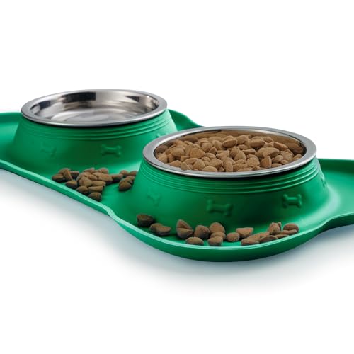 Hubulk Pet Dog Bowls 2 Stainless Steel Dog Bowl with No Spill Non-Skid Silicone Mat + Pet Food Scoop Water and Food Feeder Bowls for Feeding Small Medium Large Dogs Cats Puppies (Small, Hunter Green) - color: Hunter Green, size: Small