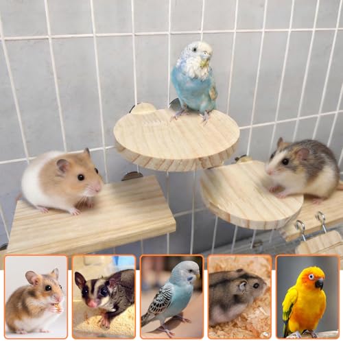Hamster Cage Platform L-Shaped Wooden Hamster Cage Accessories Rat Climbing Toys Ledge with Ladder for Sugar Glider Mice Mouse Squirrel (M) - size: M