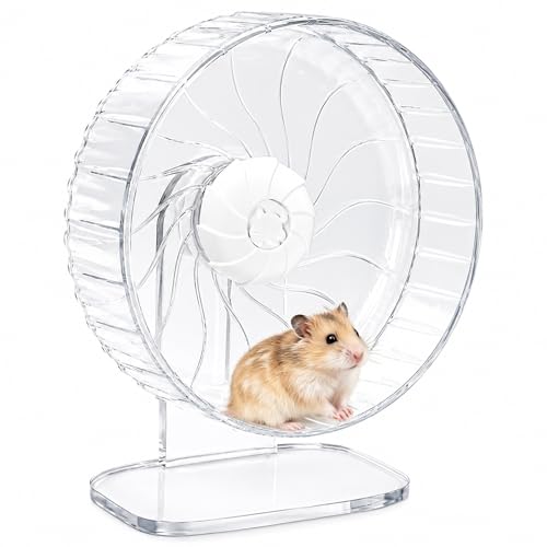 10 inch Silent Hamster Wheel with Adjustable Stand, Large Size, Clear | Large Size, Double-Bearing Design, Adjustable Stand, Smooth-Rotating Exercise Wheel for Syrian Hamsters and Gerbils - color: Clear With Stand, size: 10in