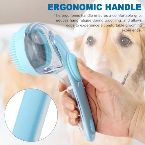 Pet Bath Brush, 2 in 1 Dog Bath Brush with Built-in Shampoo Dispenser, Pet Wash Brush with Double Head Toothbrush, Grooming Massage Brush for Dogs & Cats - color: Blue