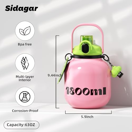 60 oz Gallon Insulated Water Bottle with Straw Lid, Pink | Premium 316L Stainless Steel, Leakproof, Wide Mouth Water Jug with Handle, All-day Hot or Cold Retention, Travel & Daily Use - color: Pink, size: 60 Ounces